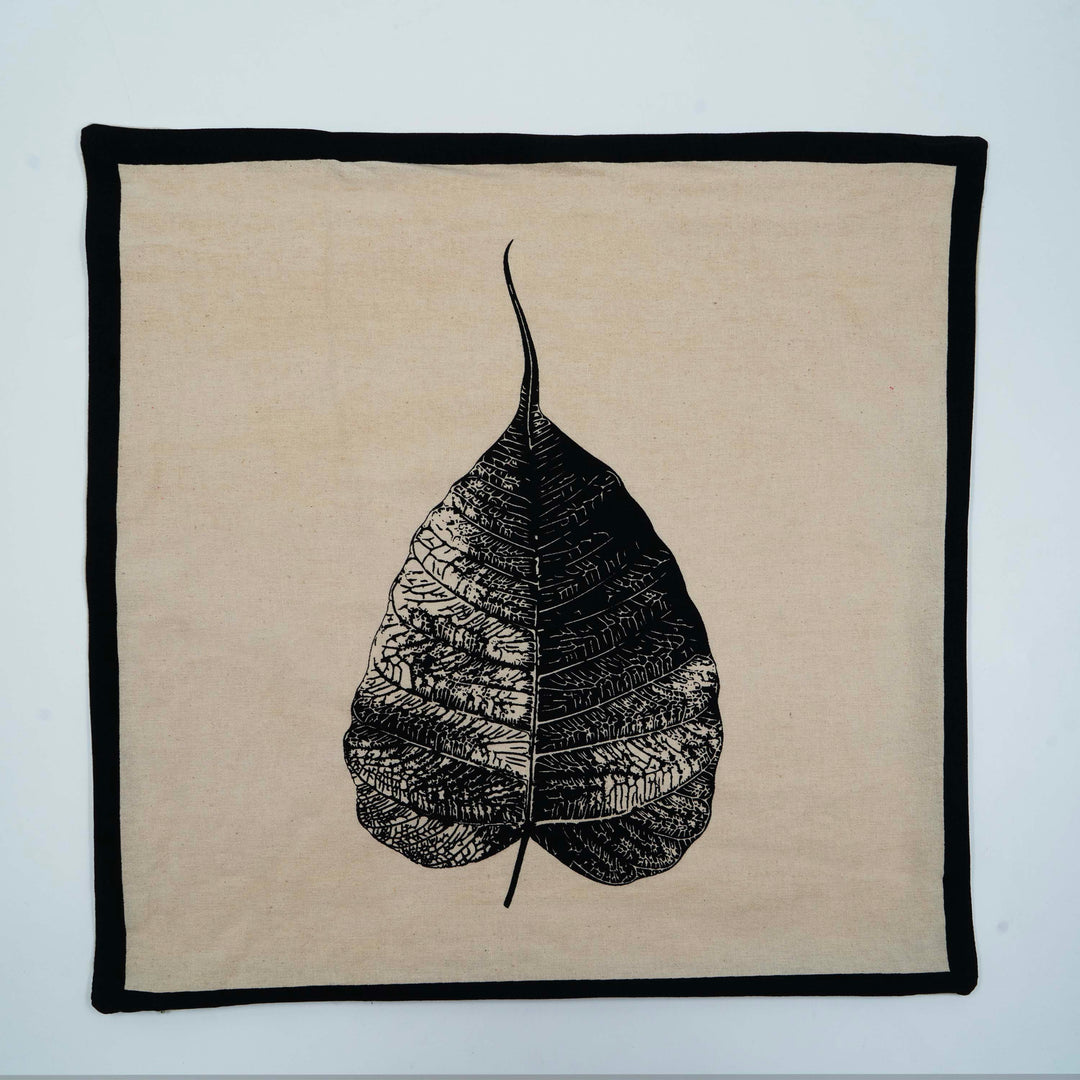 Monochrome Peepal Leaf Cushion Cover