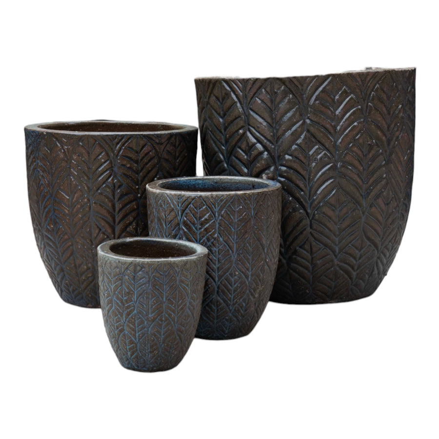 Leaf Engraved Ceramic Pot