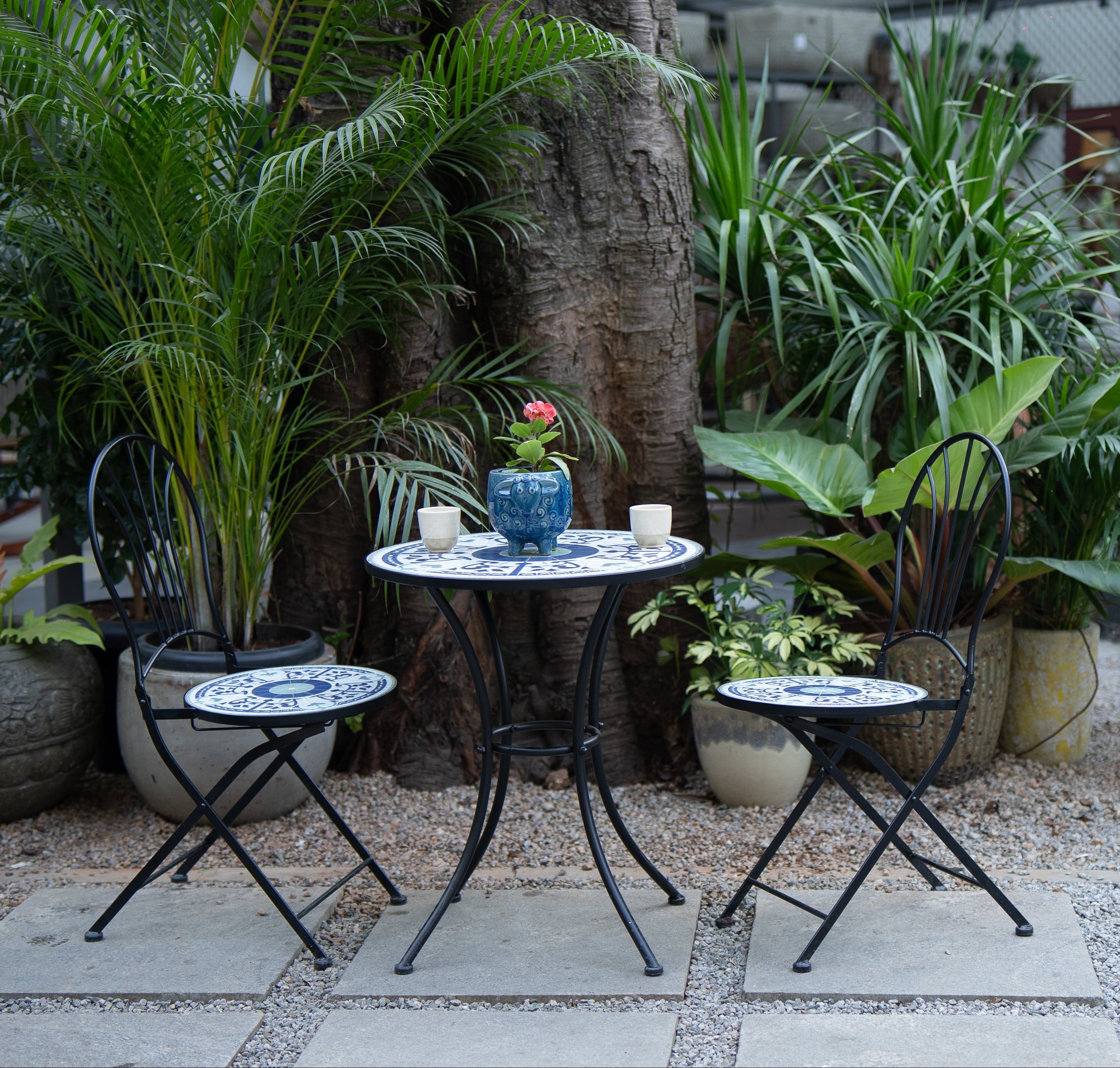 BLUE TILED GARDEN TABLE - SET OF 3
