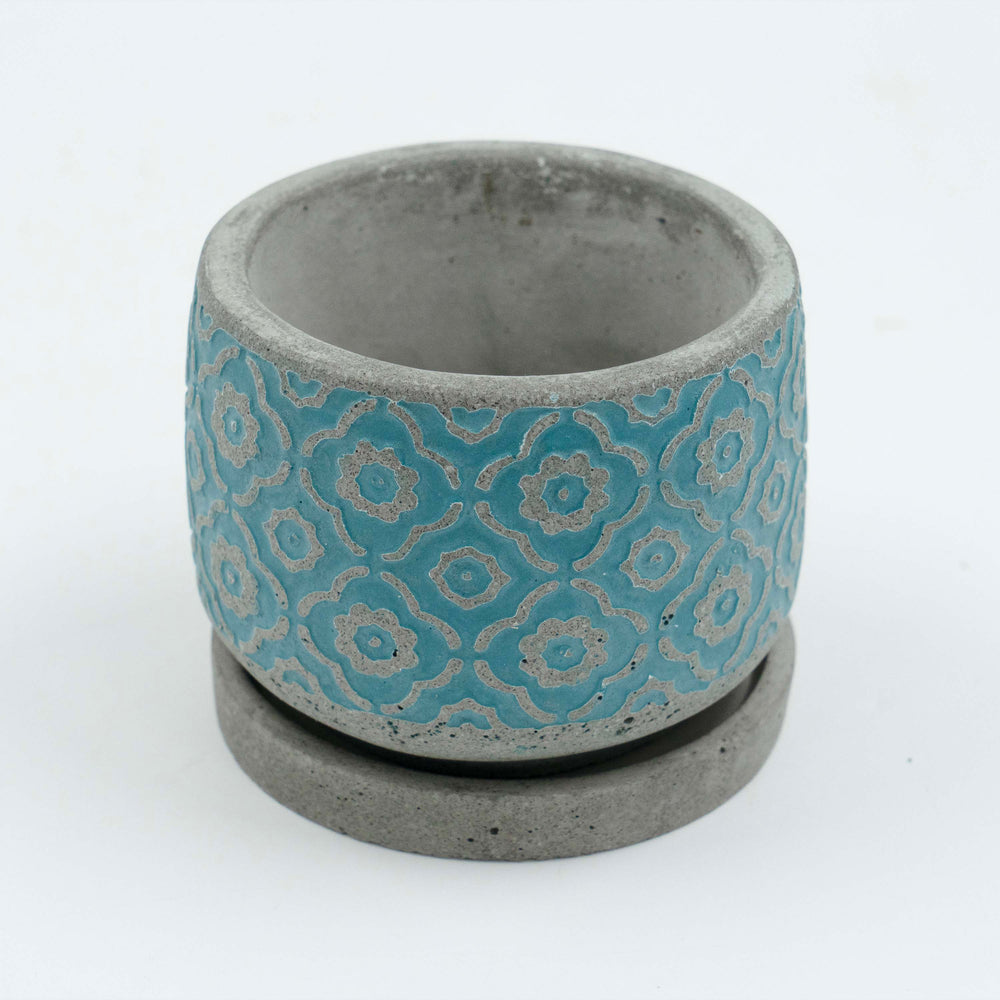 Flower Embossed Planter with Drainage Plate