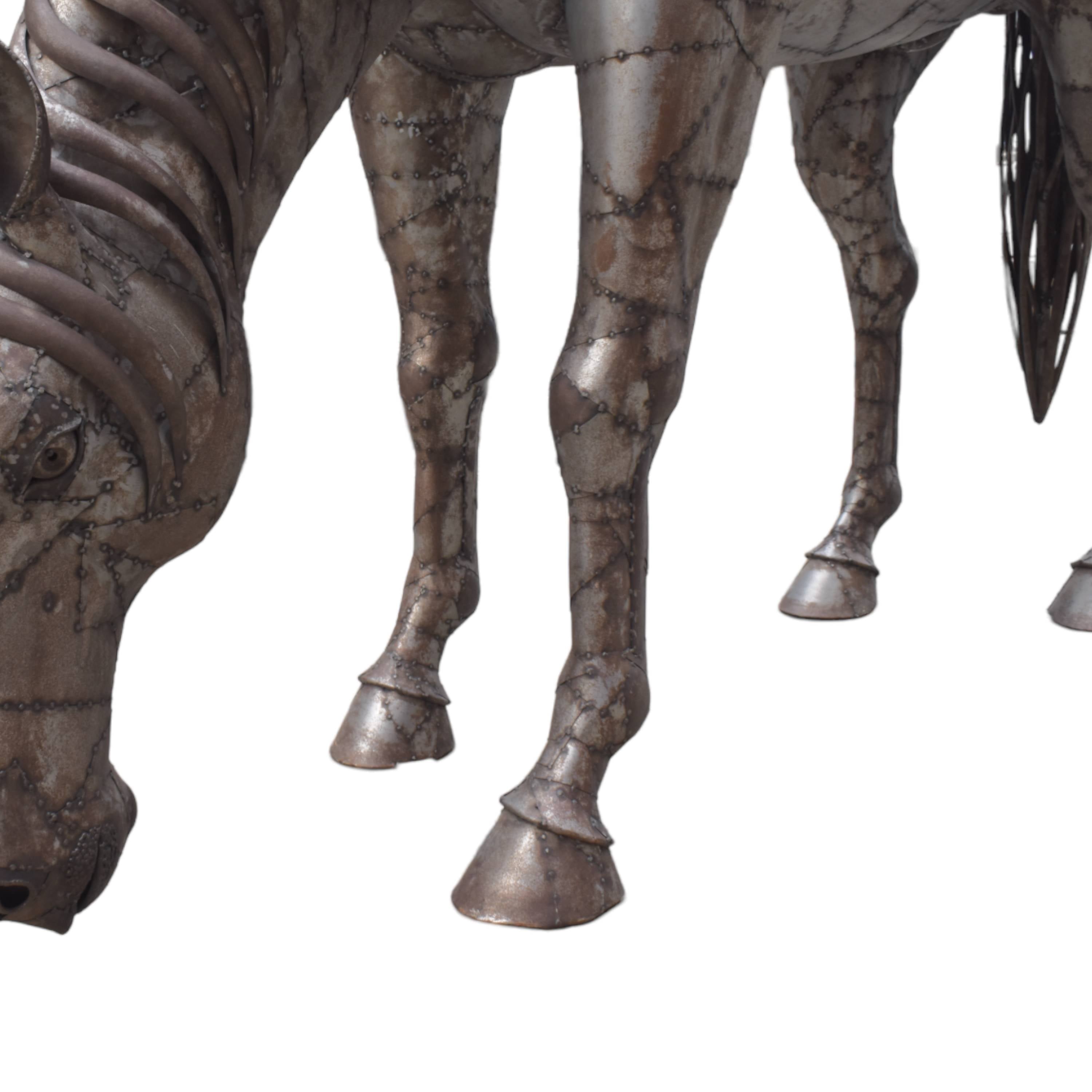 Silver Grazing Horse Statue