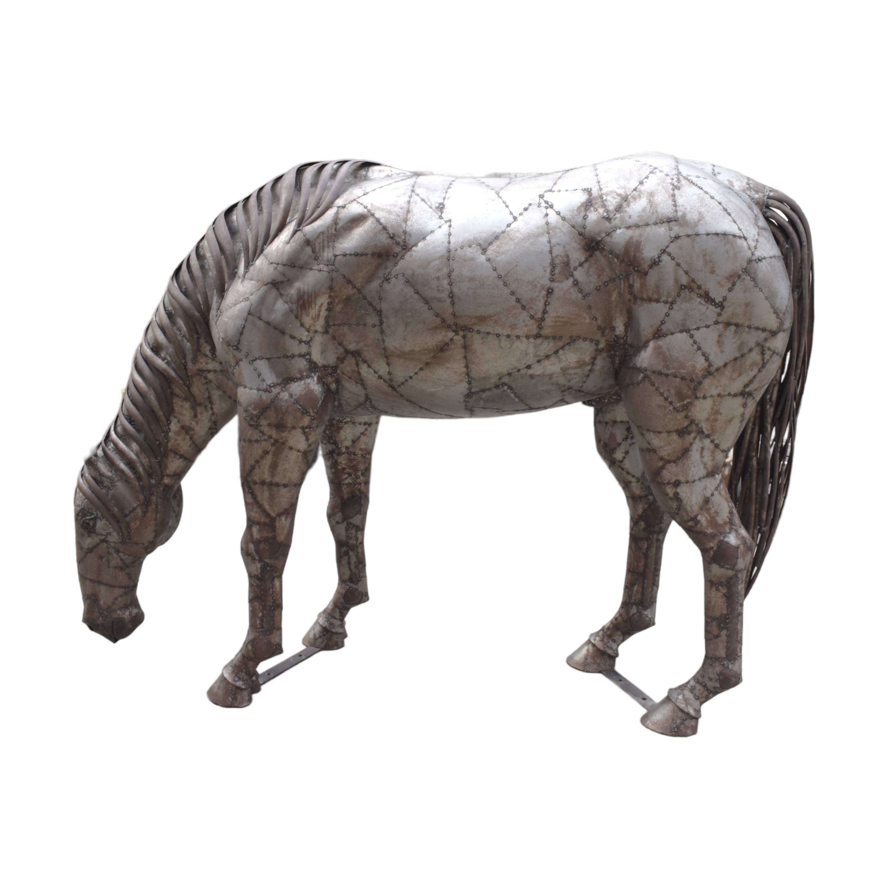 Silver Grazing Horse Statue