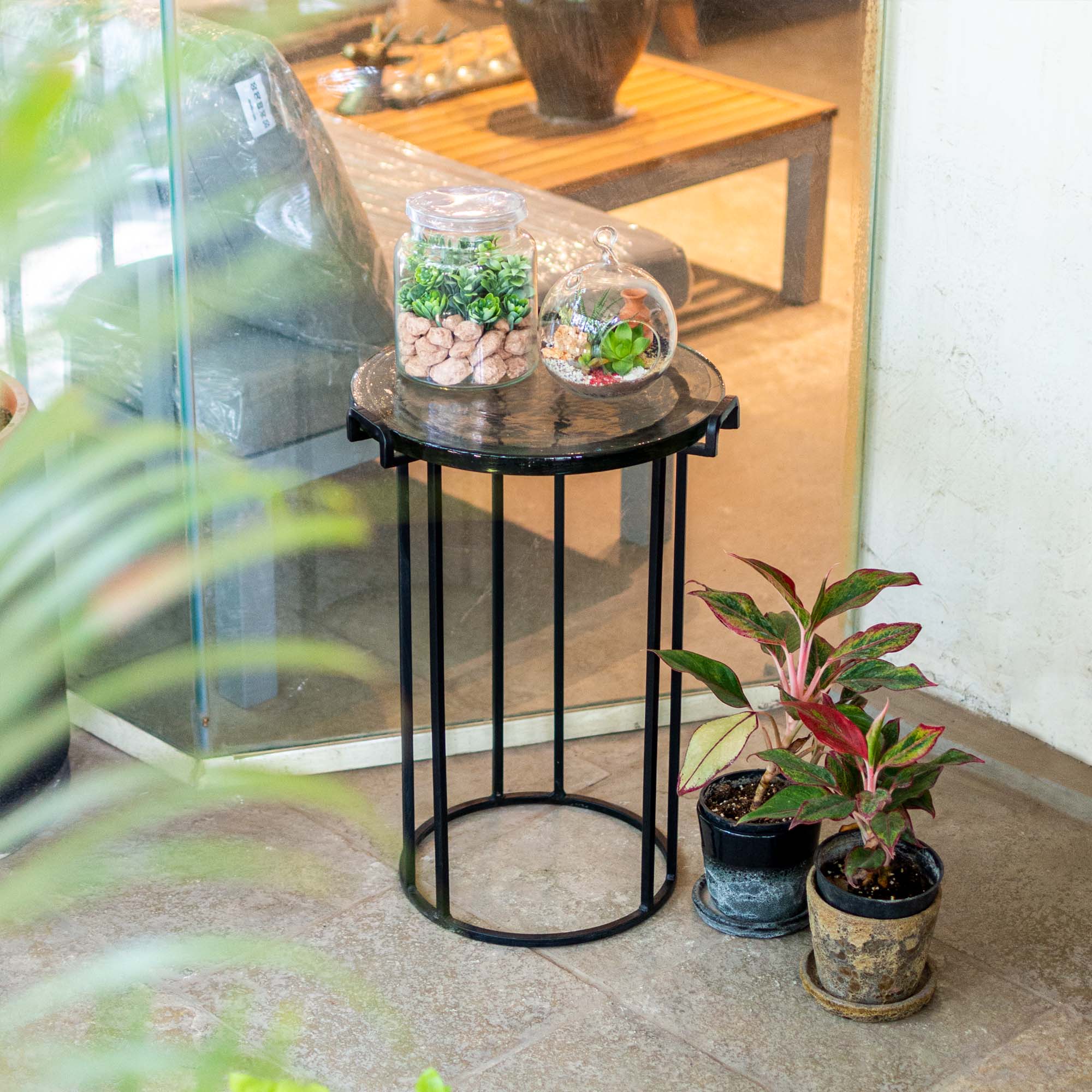 Round Side Table With Tempered Glass Top