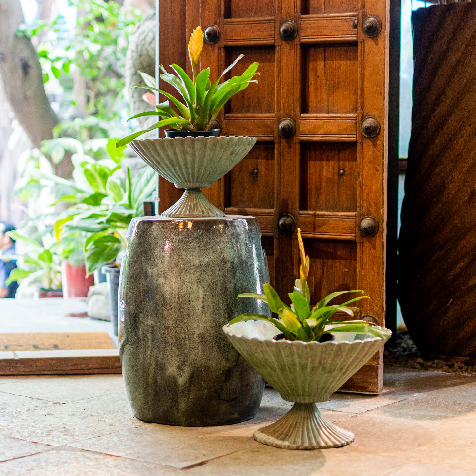 Ceramic Garden Pedestal Blue