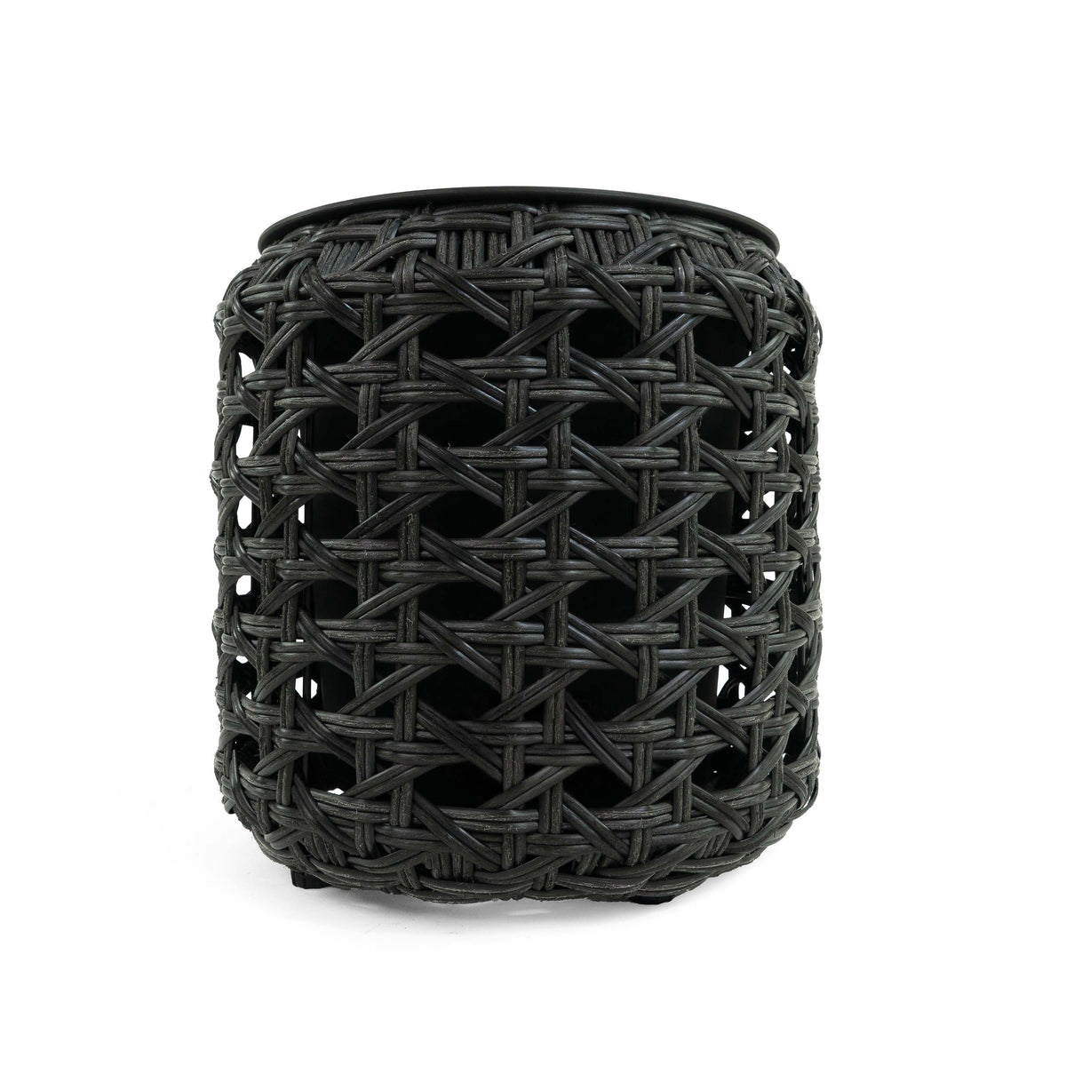 Flat Wicker Round Planter Black