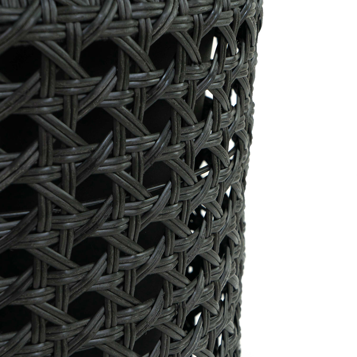 Flat Wicker Round Planter Black