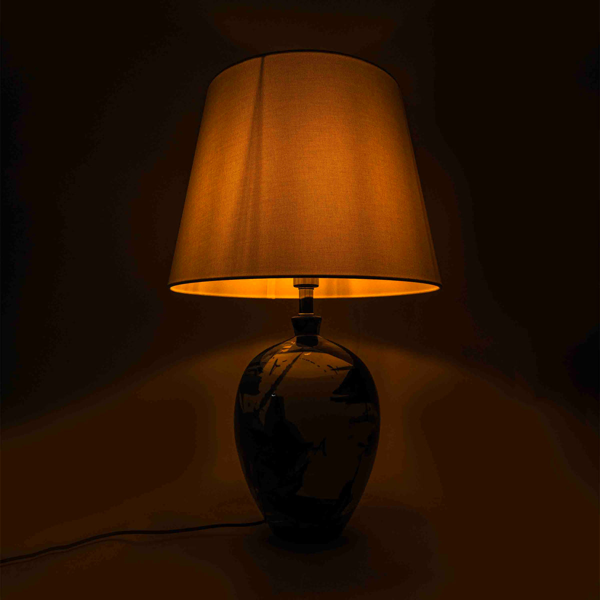 Hand Painted Ceramic Blue Table Lamp With Shade