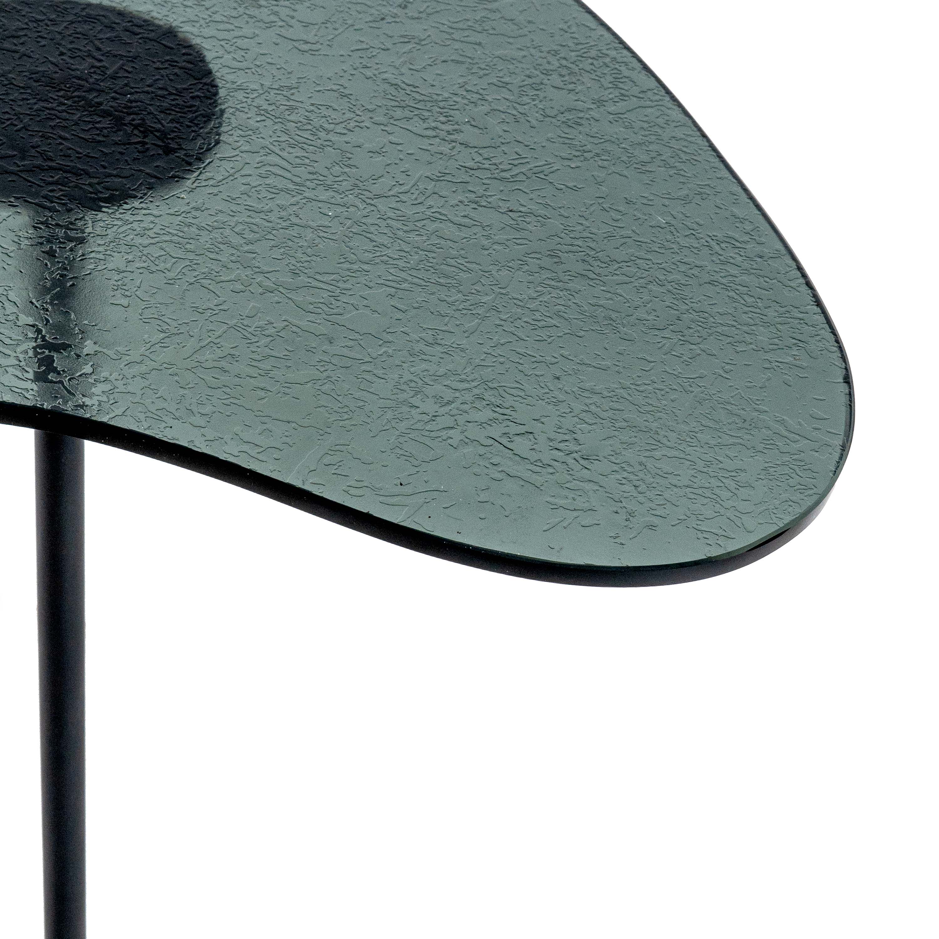EPIFIN GLASS TOP FREE SHAPE SIDE TABLE WITH METAL STAND