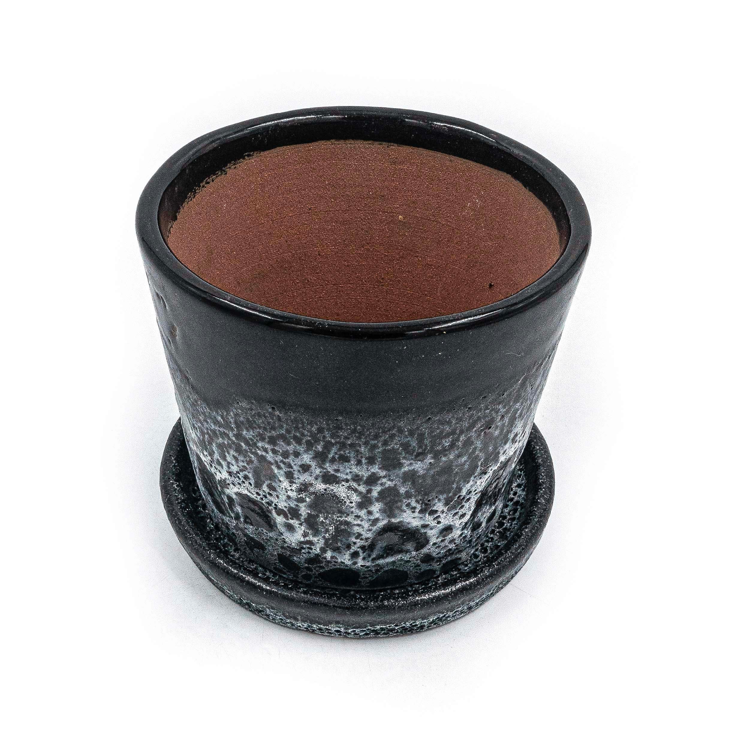 Round Pot With Saucer Black