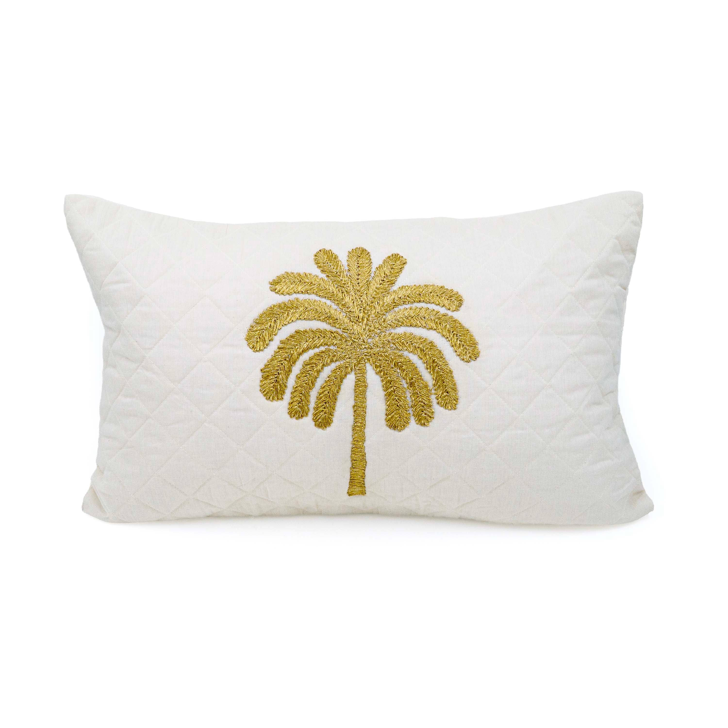 Embroidered Quilted Palm Motif Cushion Cover