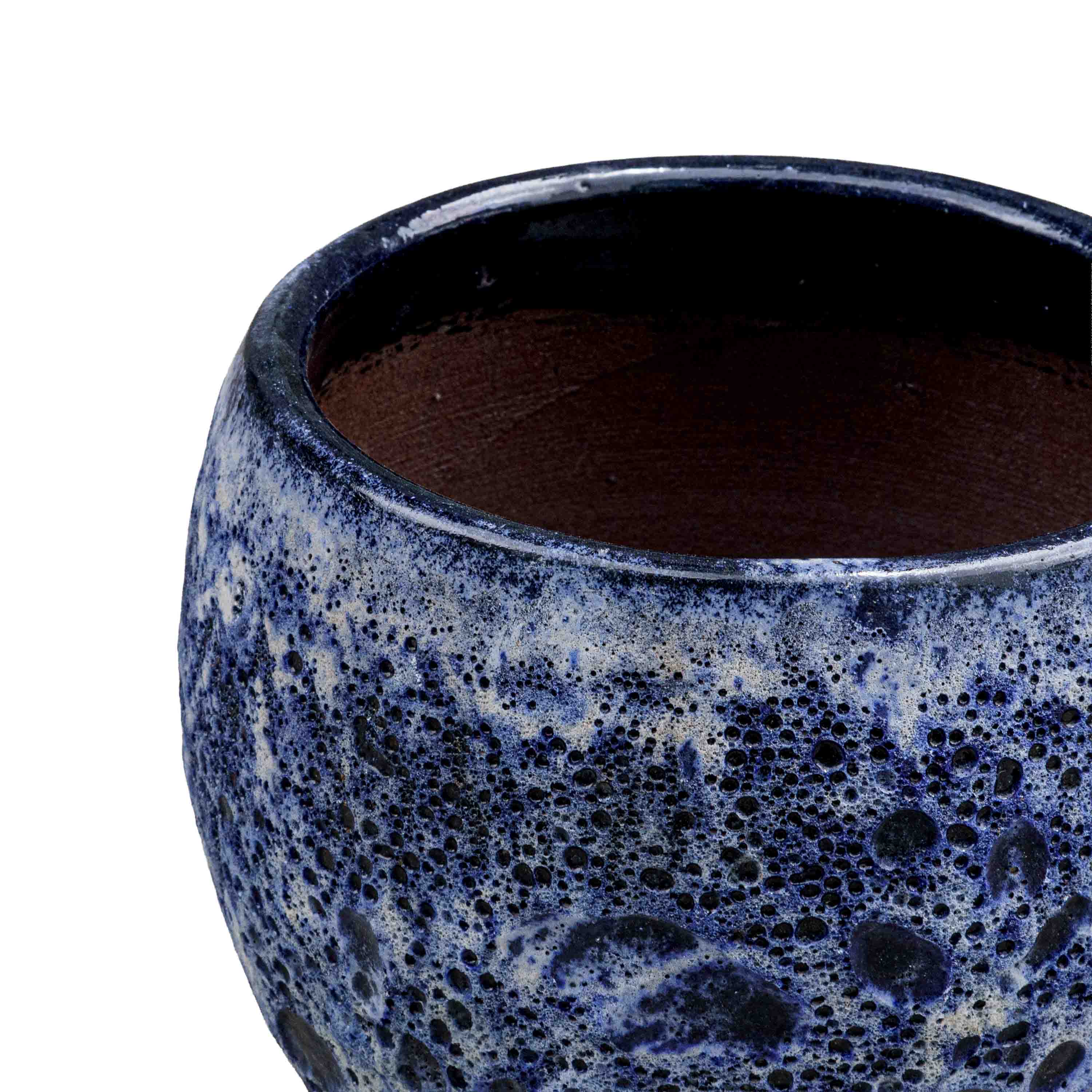 Blue Bubbled Glazed Ceramic Pot