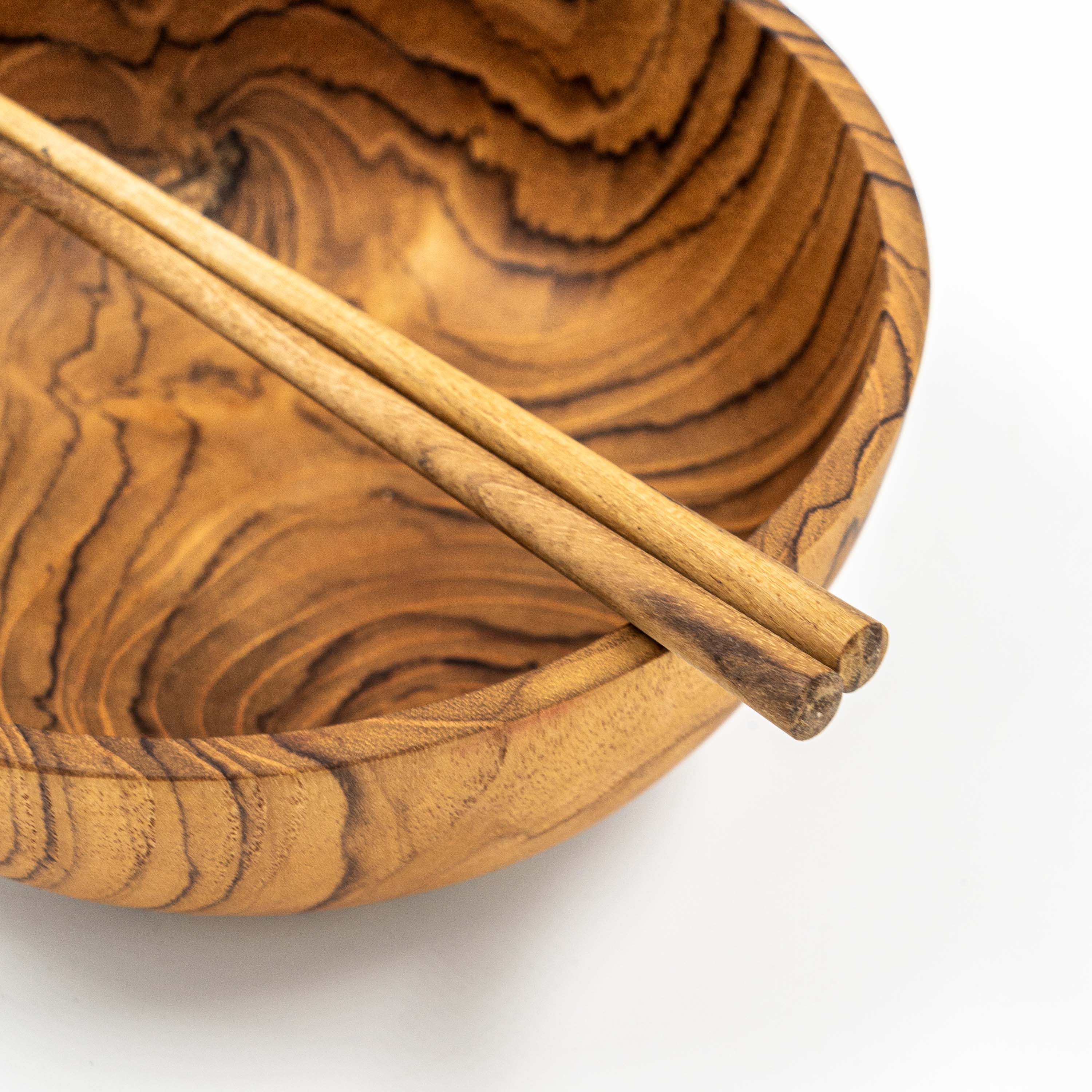 Yarah Teak Wood Bowl With Two Chopsticks