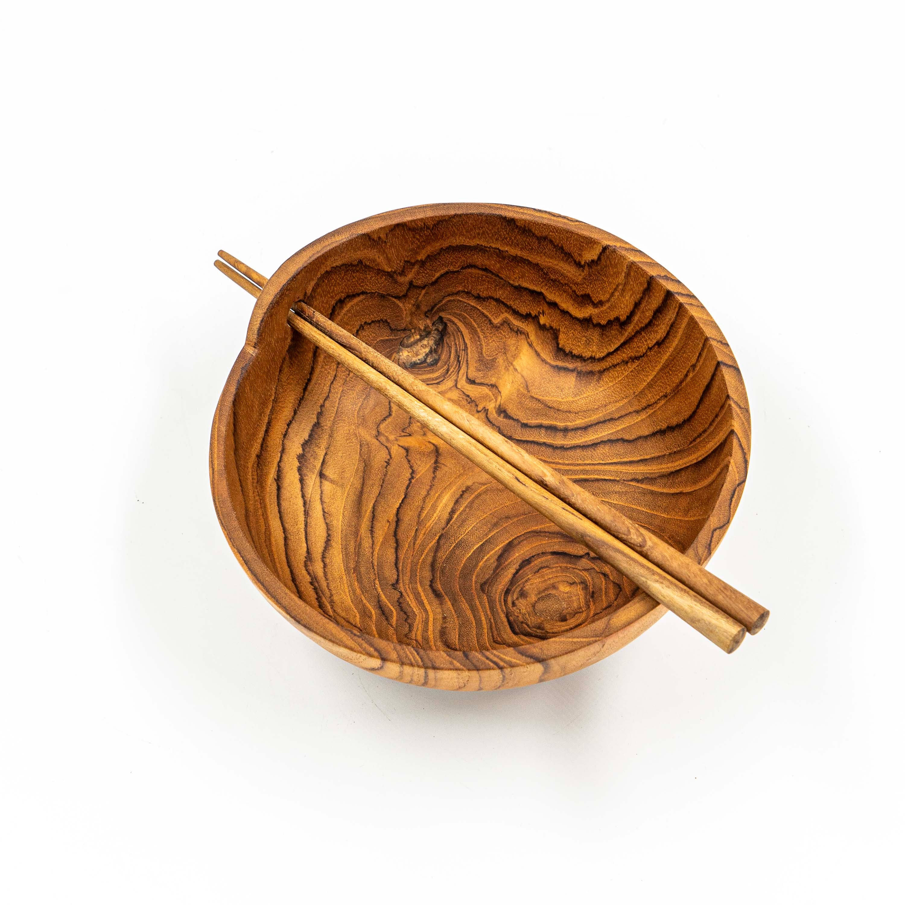 Yarah Teak Wood Bowl With Two Chopsticks