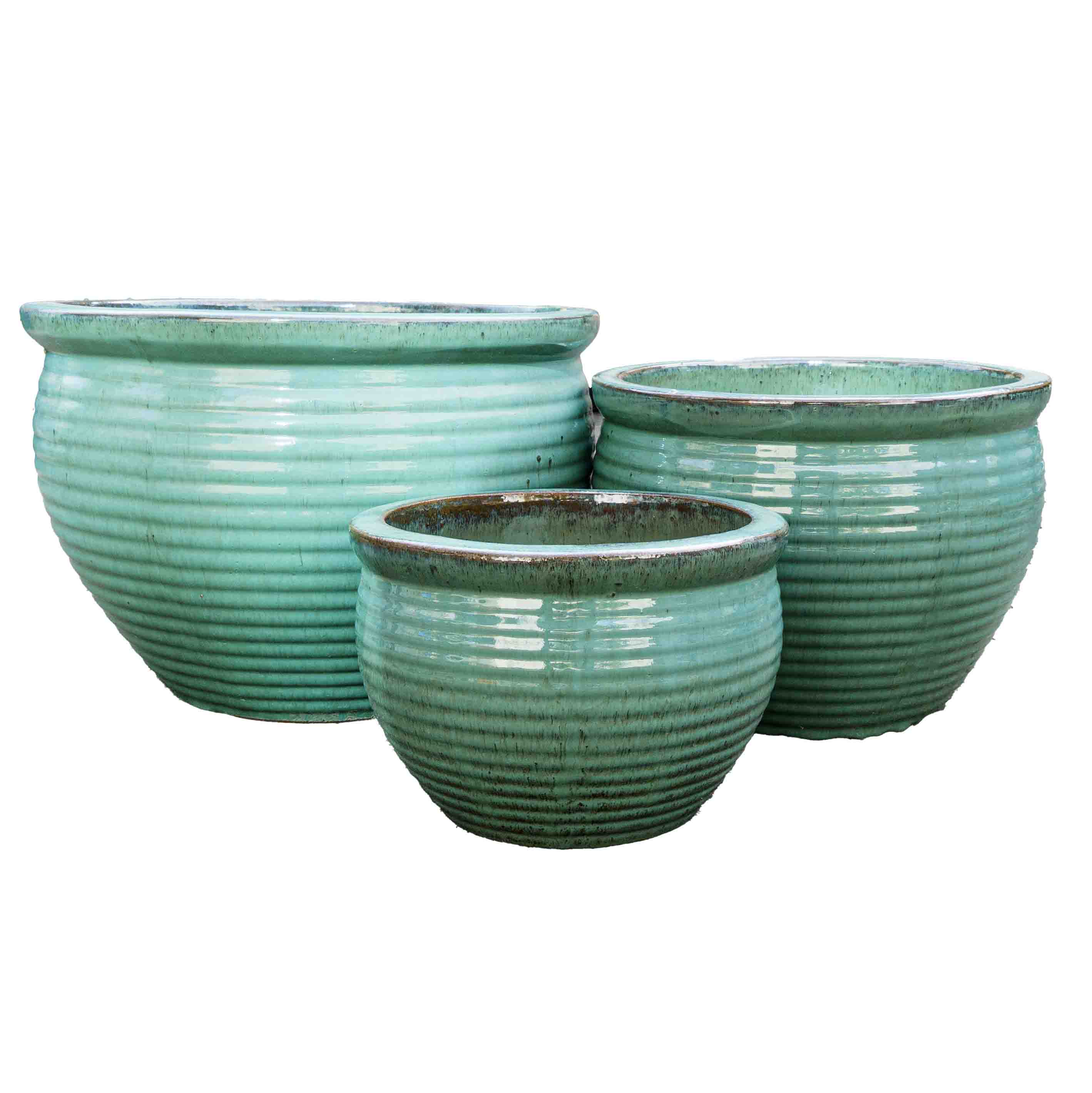 Wide Sea Green Ceramic Pot