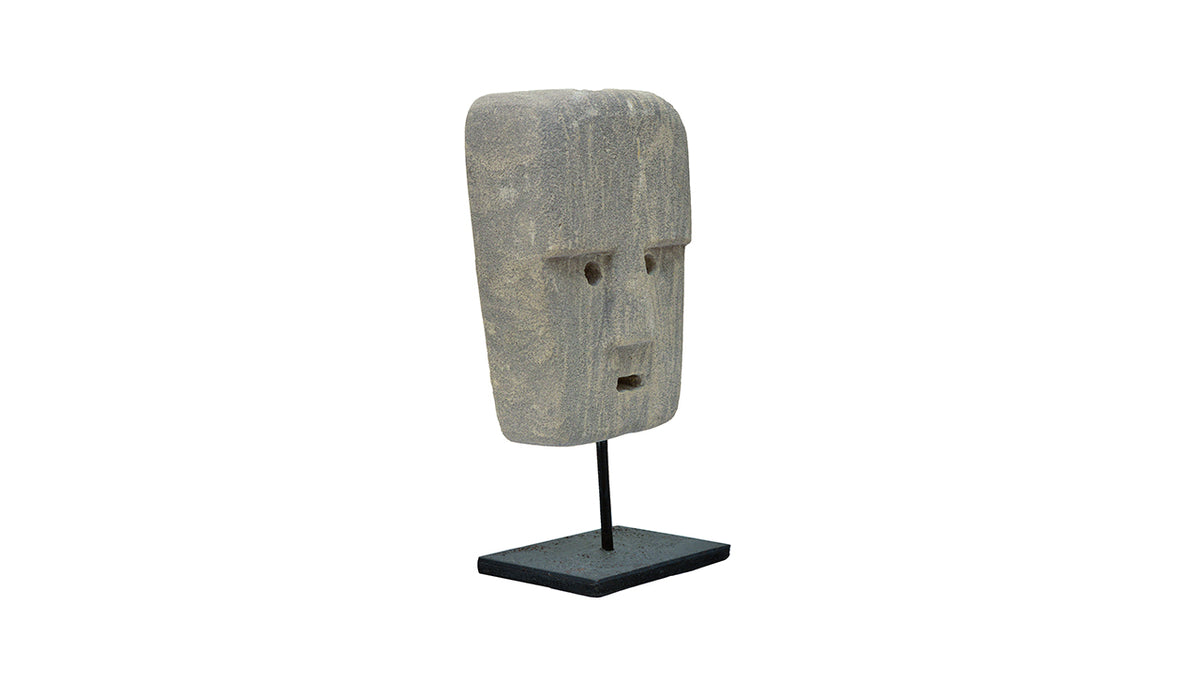Wood Shell Long Face Mask on Stand (Small)