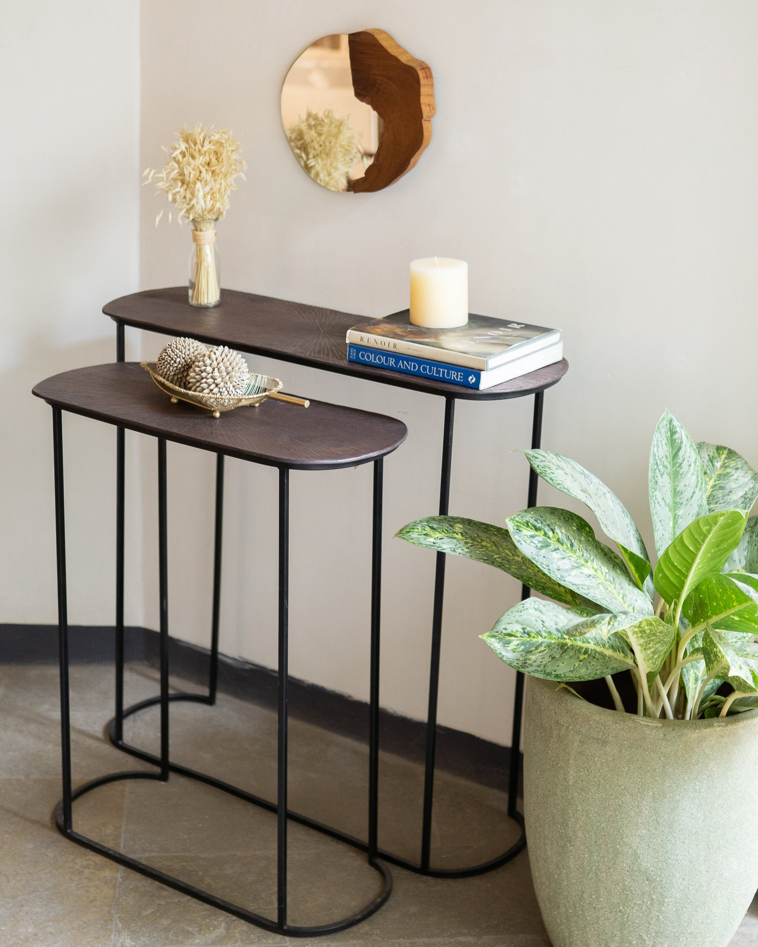 Textured Metal Console Table (Oval)