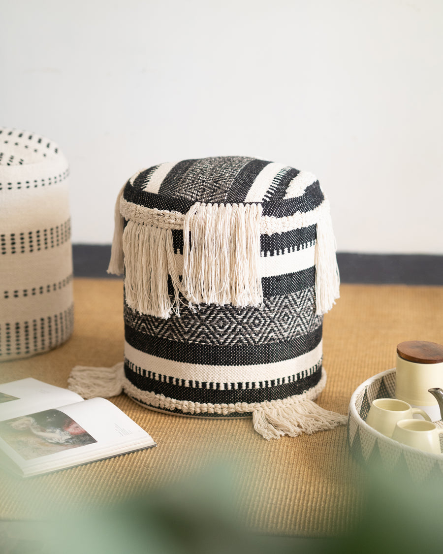 Cotton Pouffe with Fringes