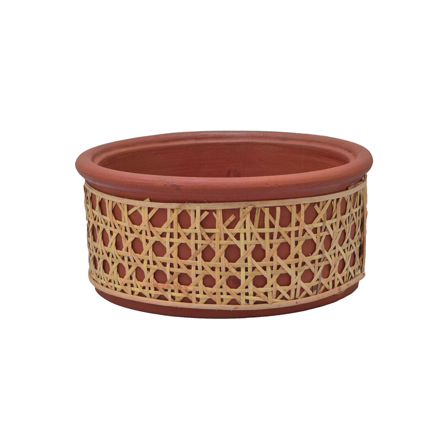 Natural Terracotta Flat Bowl Tight Rattan Weave