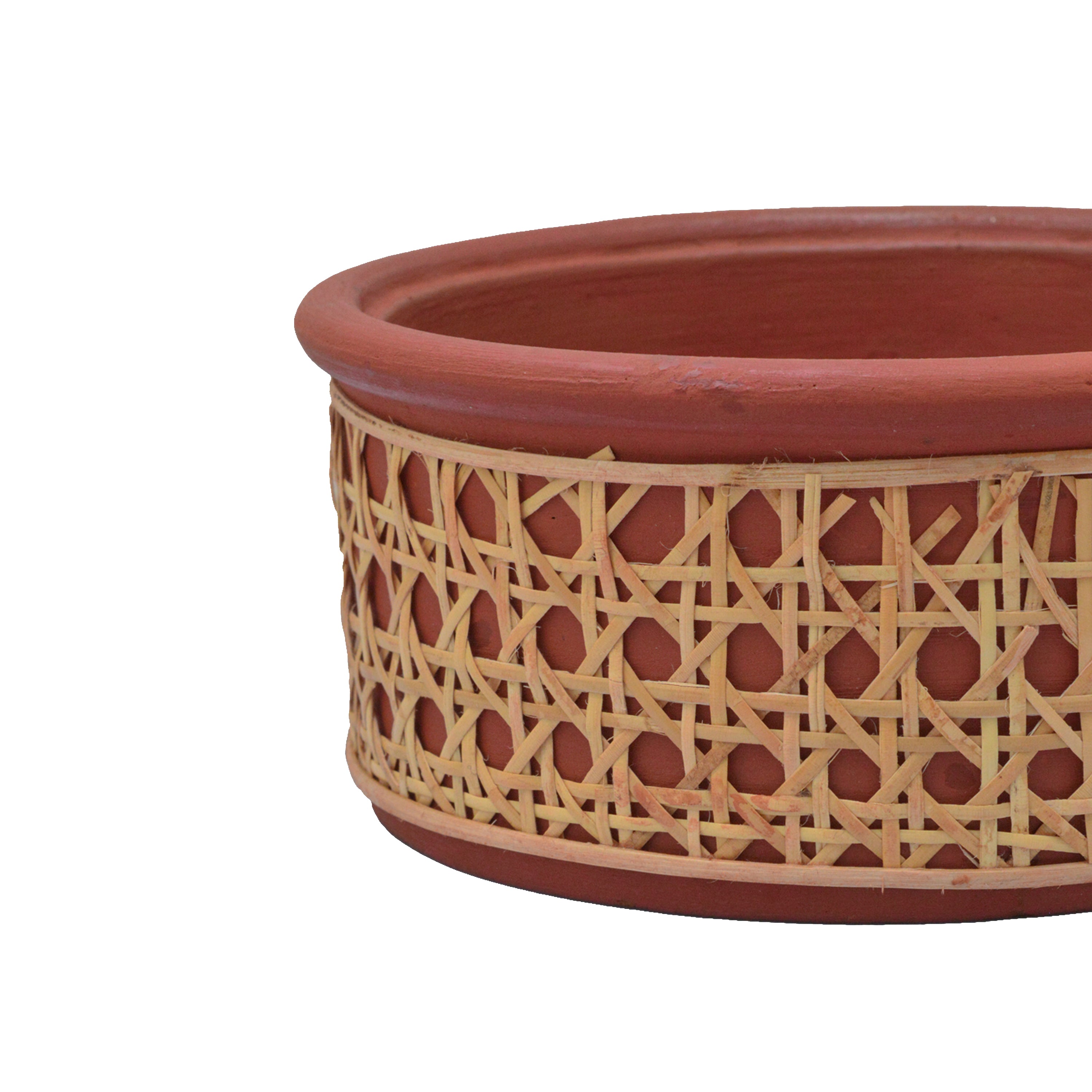 Natural Terracotta Flat Bowl Tight Rattan Weave