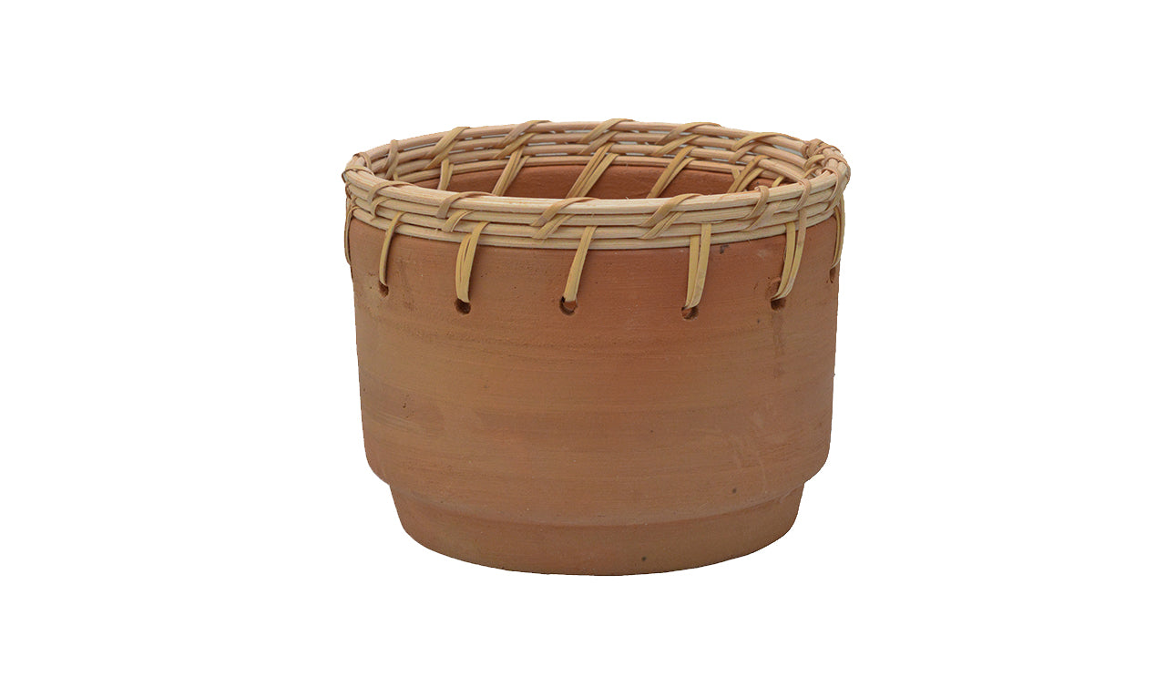 Terracotta Stout Planter with Rattan Weave - Small