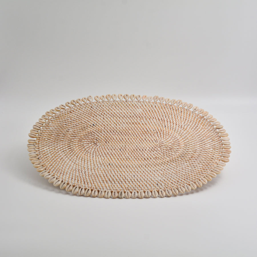 Rattan Oval Shell Placemat - White