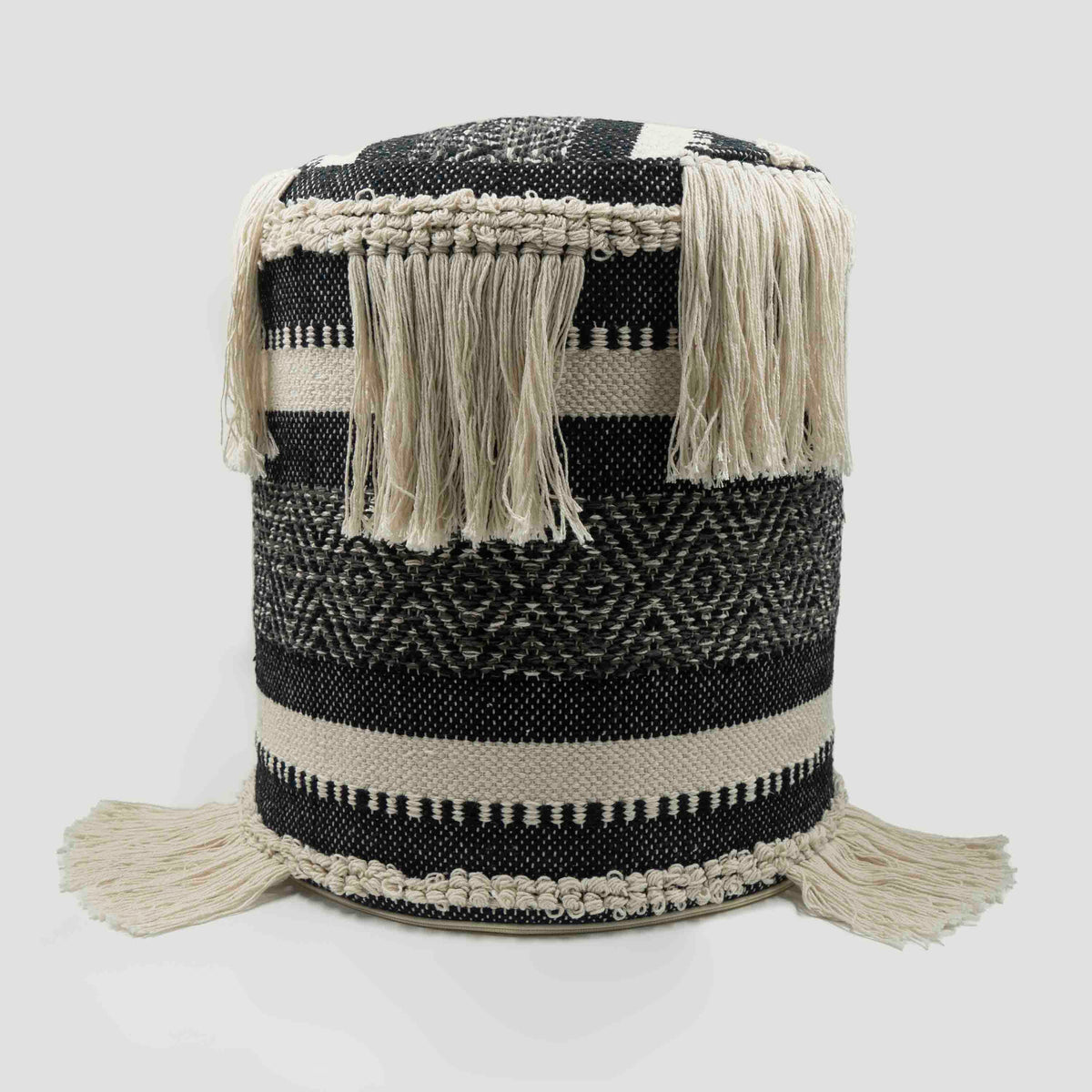 Cotton Pouffe with Fringes