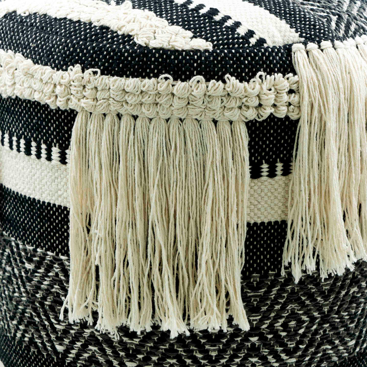 Cotton Pouffe with Fringes