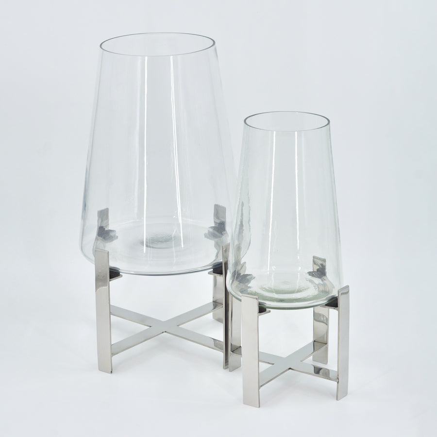 Glass Hurricane on Steel Stand - Small