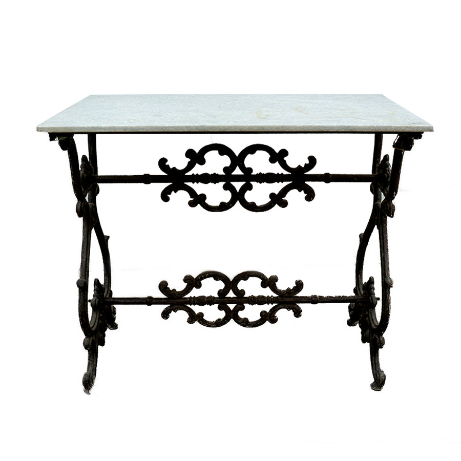 Cast iron table with marble top