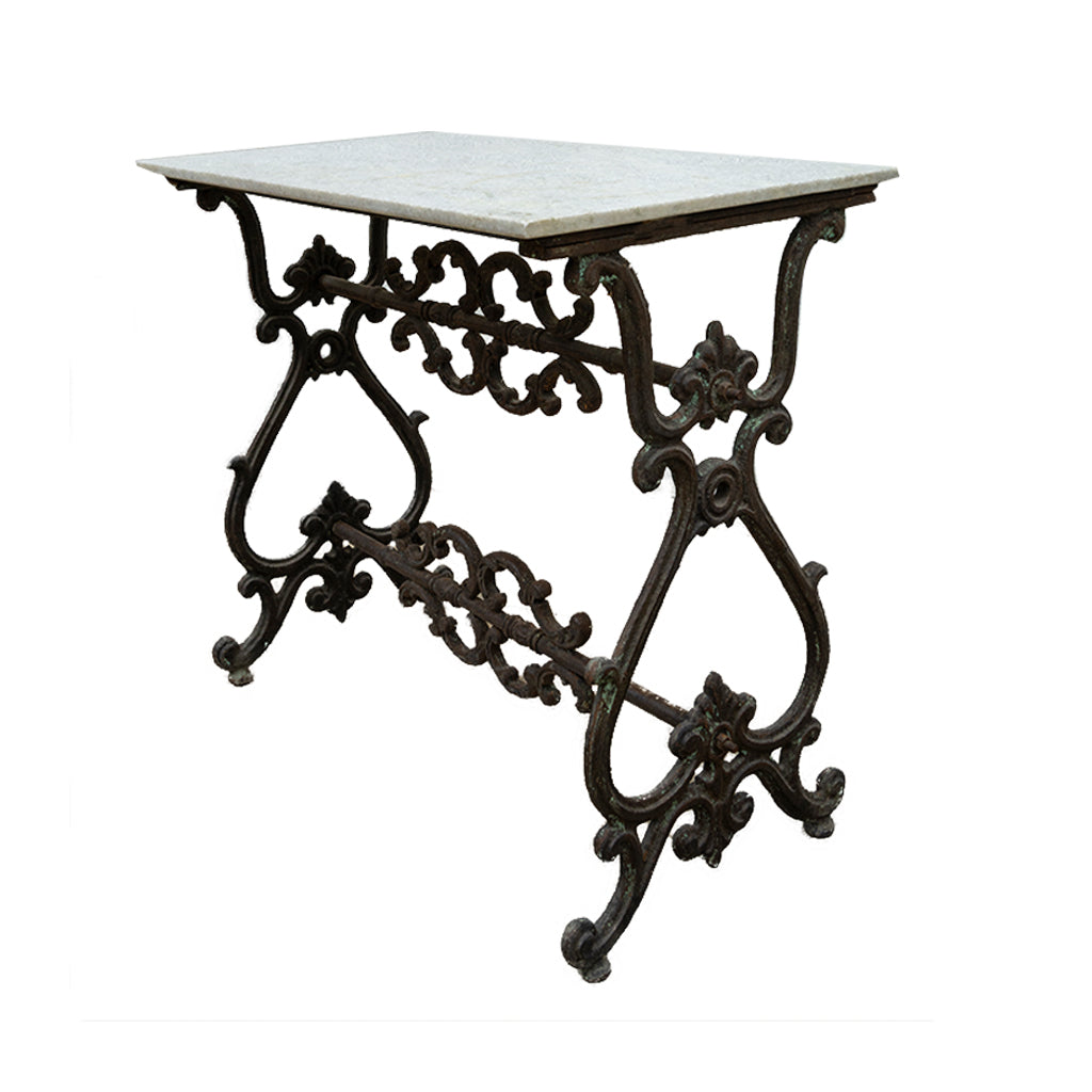 Cast iron table with marble top