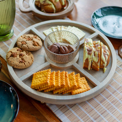 Segmented Glass Bowl With Wooden Serving Tray