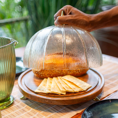 Tomb Glass Cake Stand With Wooden Base