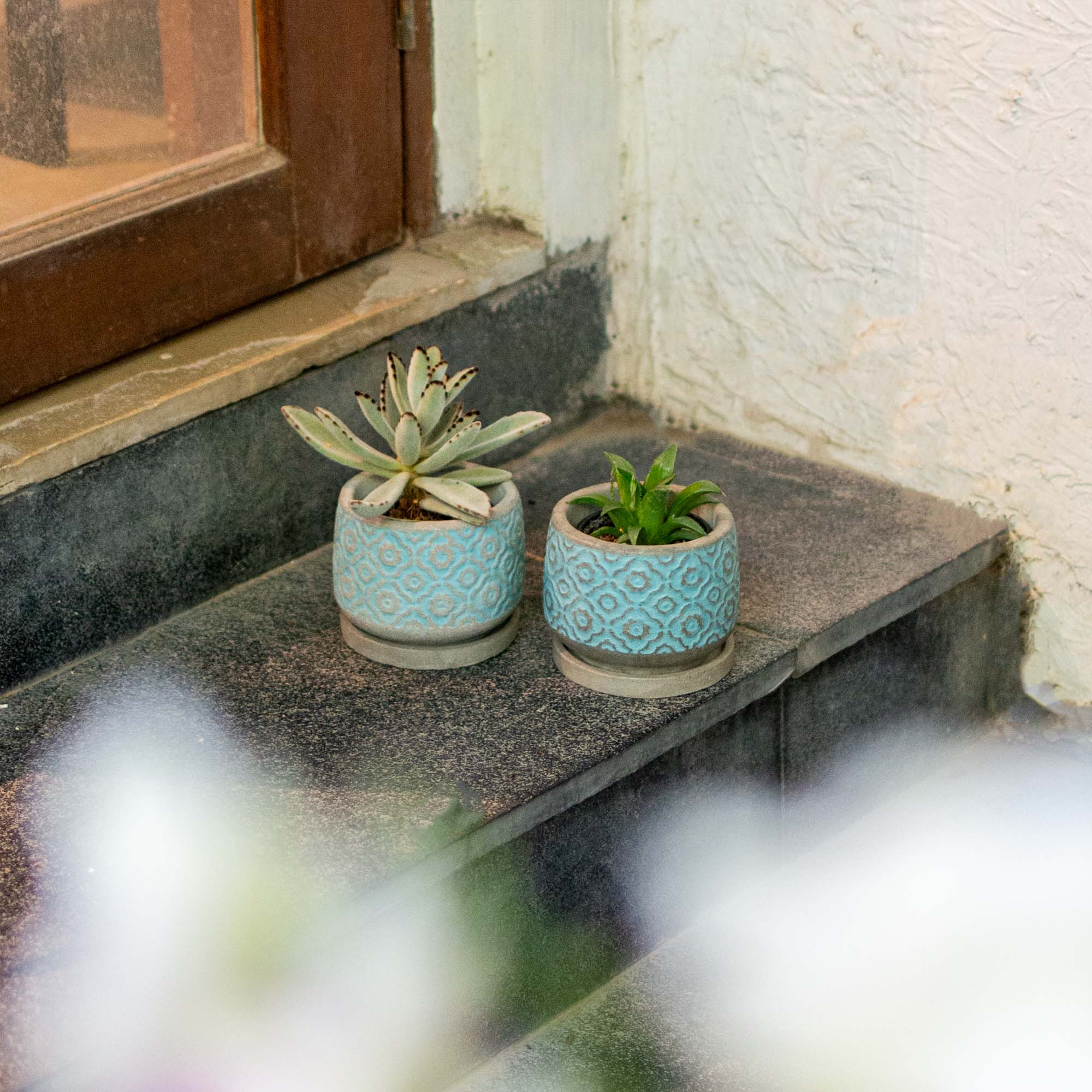 Flower Embossed Planter with Drainage Plate