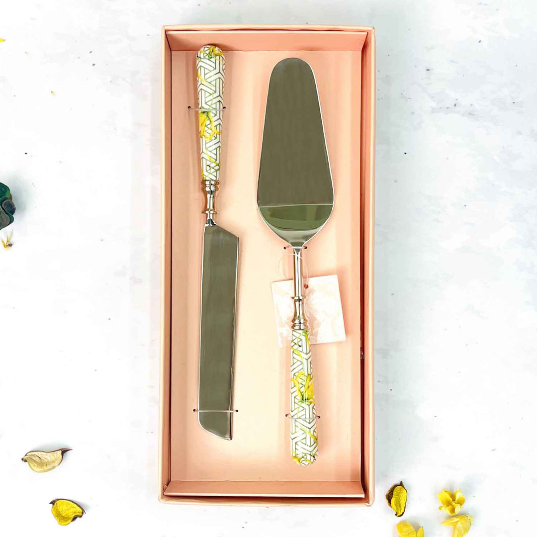 Cake Server and Knife Duo Borneo Botanicals Citrine