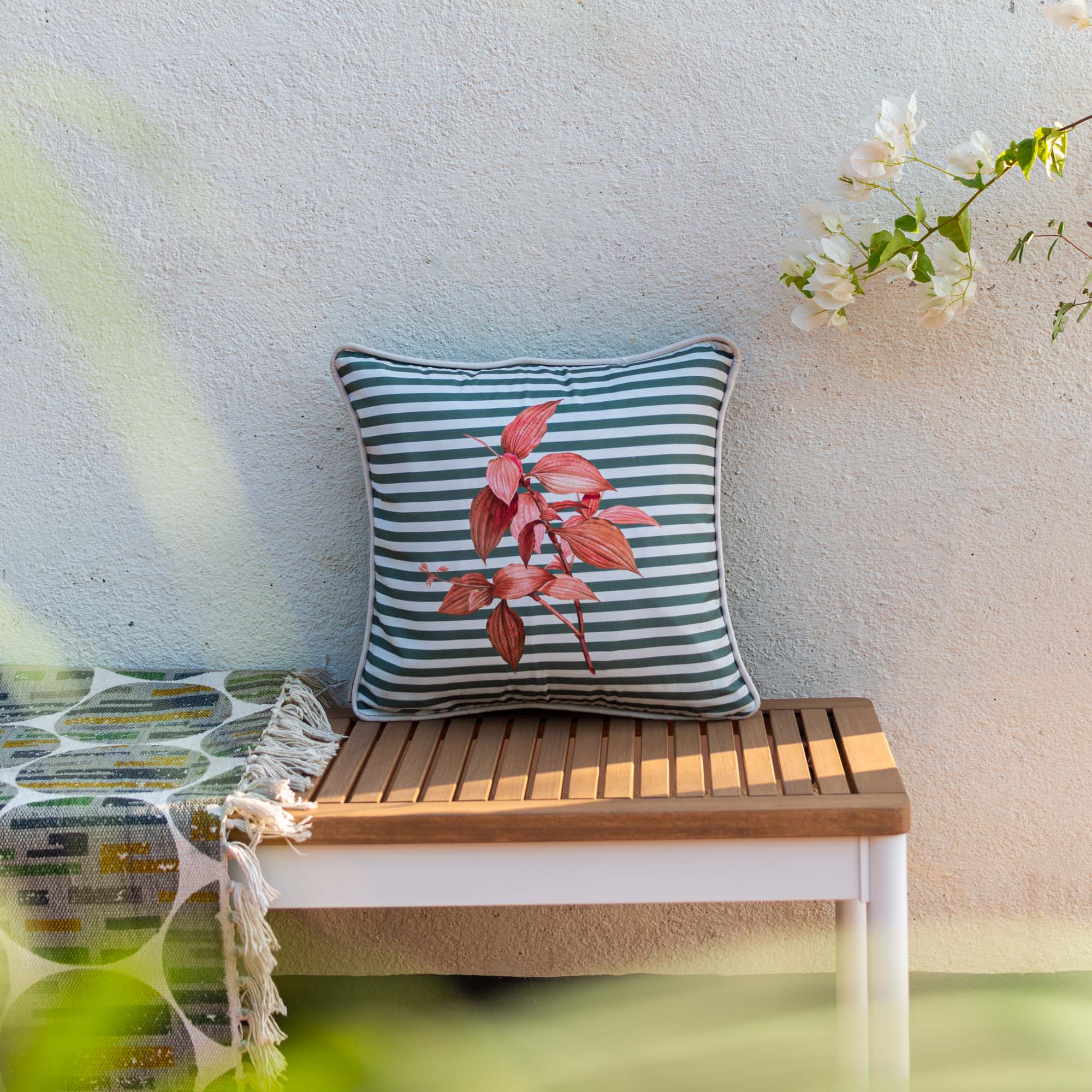 V Stripe with Leaves Cushion Cover