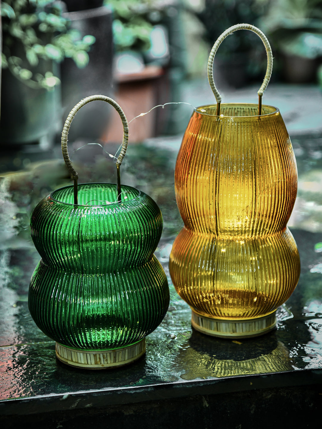 Glass and Metal Rattan Lantern