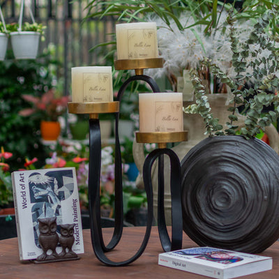 Three Pillar Candle Holder Gold And Black