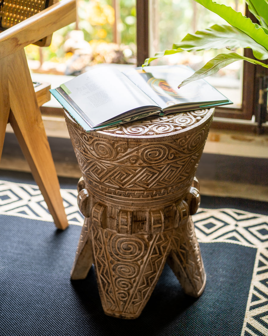 Wooden Etched Stool