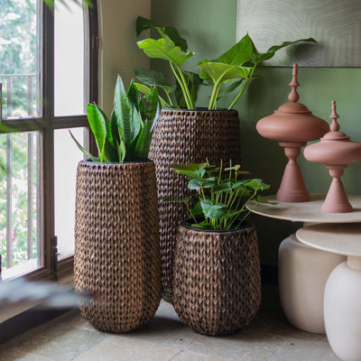 Fishbone Tall Planter Brown