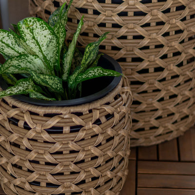 Flat Wicker Round Planter Natural