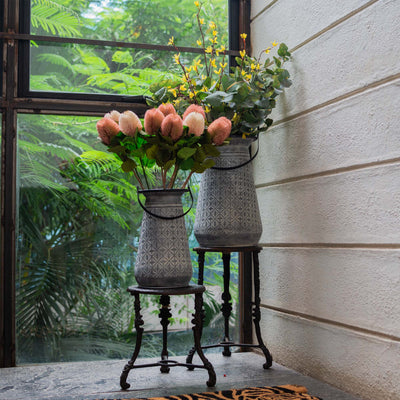 Gloria Metal Oxidized Vase With Holder