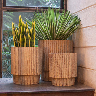 Fiber Clay Beige Striped Pot