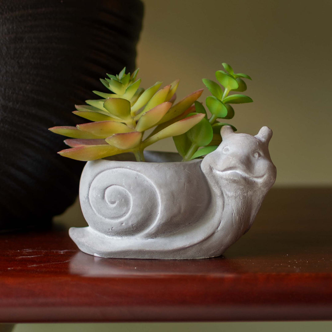 Snail Pot With Faux Succulent