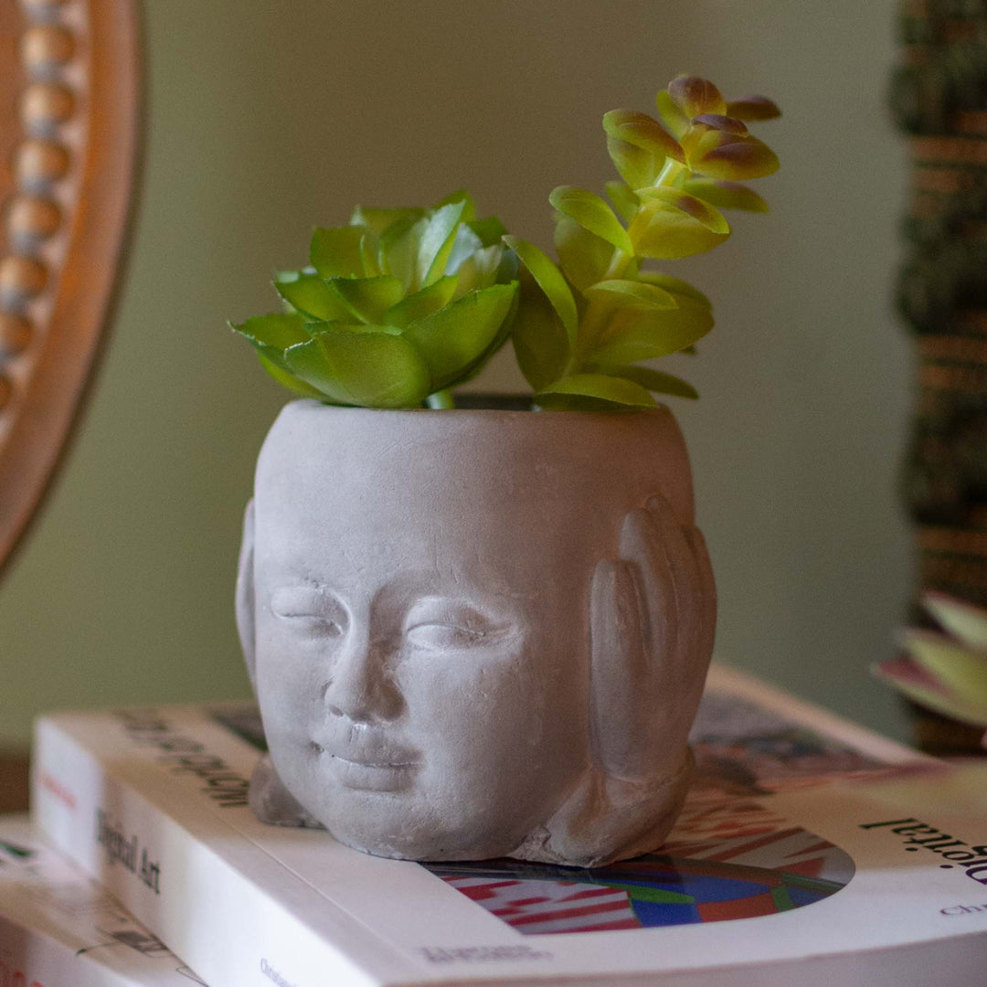 Hear No Evil Pot With Faux Succulent