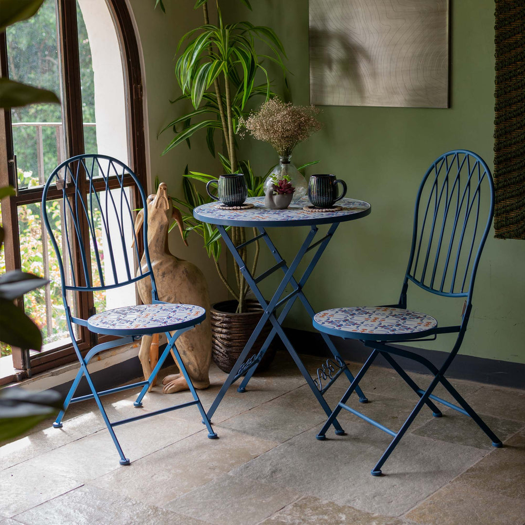 Blue Garden Table With Two Chairs