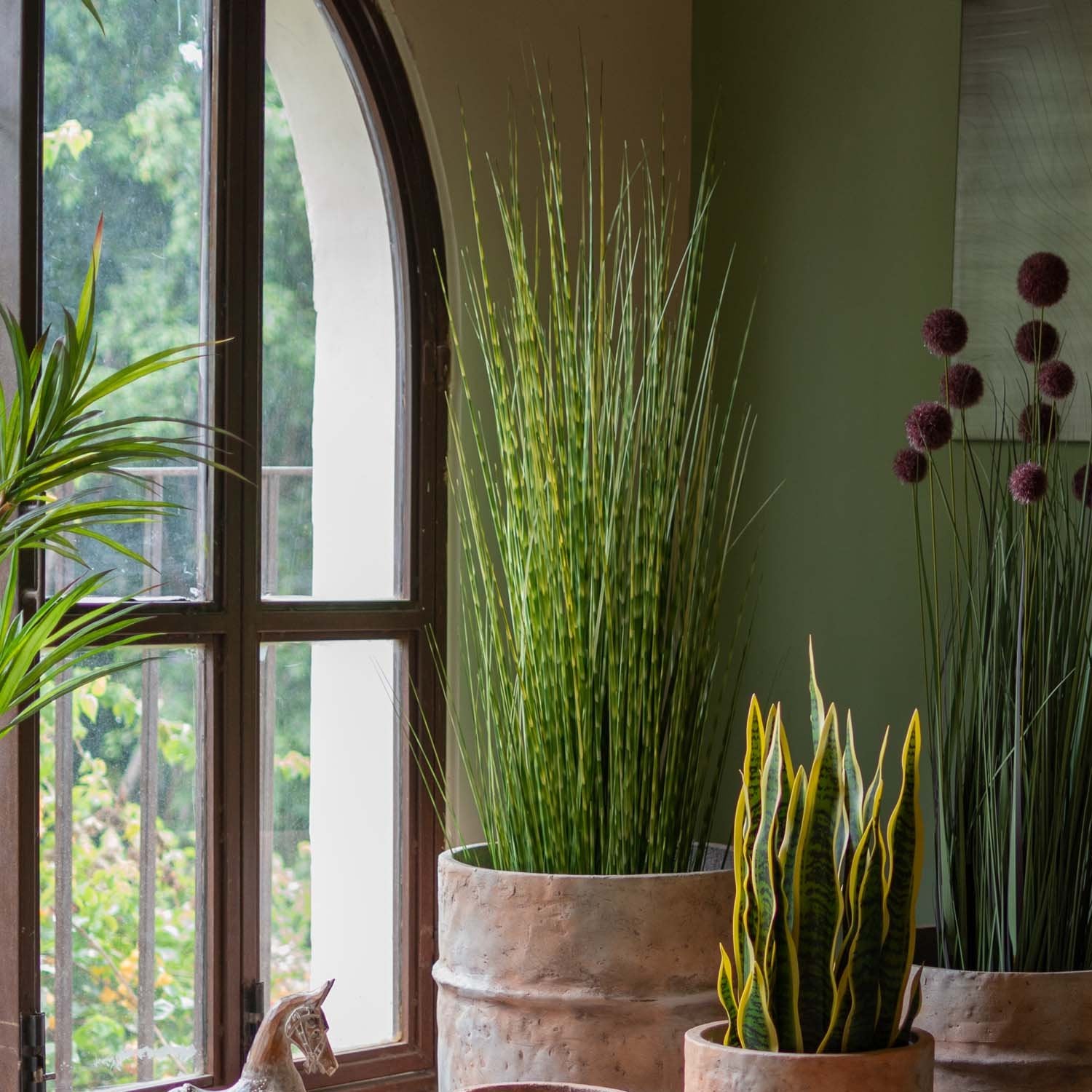 Faux Zebra Grass With Pot - 5 Feet