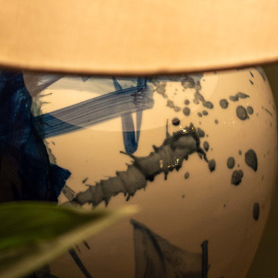 Hand Painted Ceramic Blue Table Lamp With Shade