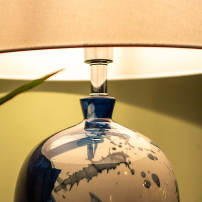 Hand Painted Ceramic Blue Table Lamp With Shade