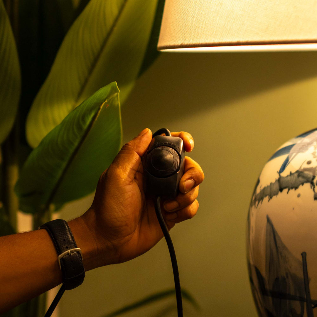 Hand Painted Ceramic Blue Table Lamp With Shade