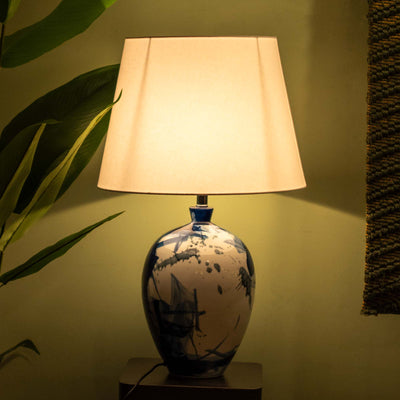 Hand Painted Ceramic Blue Table Lamp With Shade